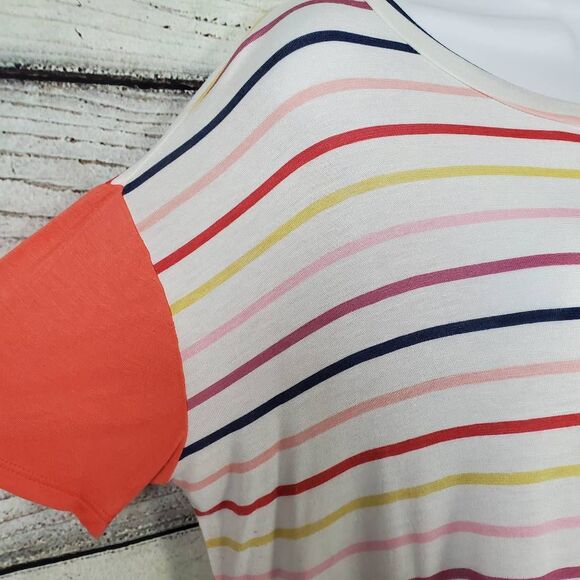 REB in J Women’s Striped Short Sleeve Pocket Tee Medium Made in USA - Picture 3 of 7